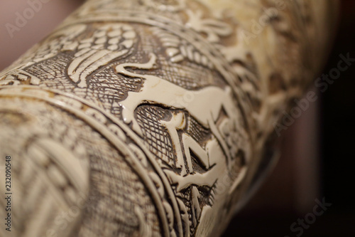 A close view of the the Gaston IV, Viscount of Béarn's ivory hunting horn, also Tableau sur Toile