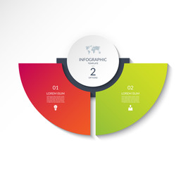 business infographic semi circle template with 2 options. can be used as a chart, workflow layout, d