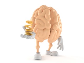 Wall Mural - Brain character with coins