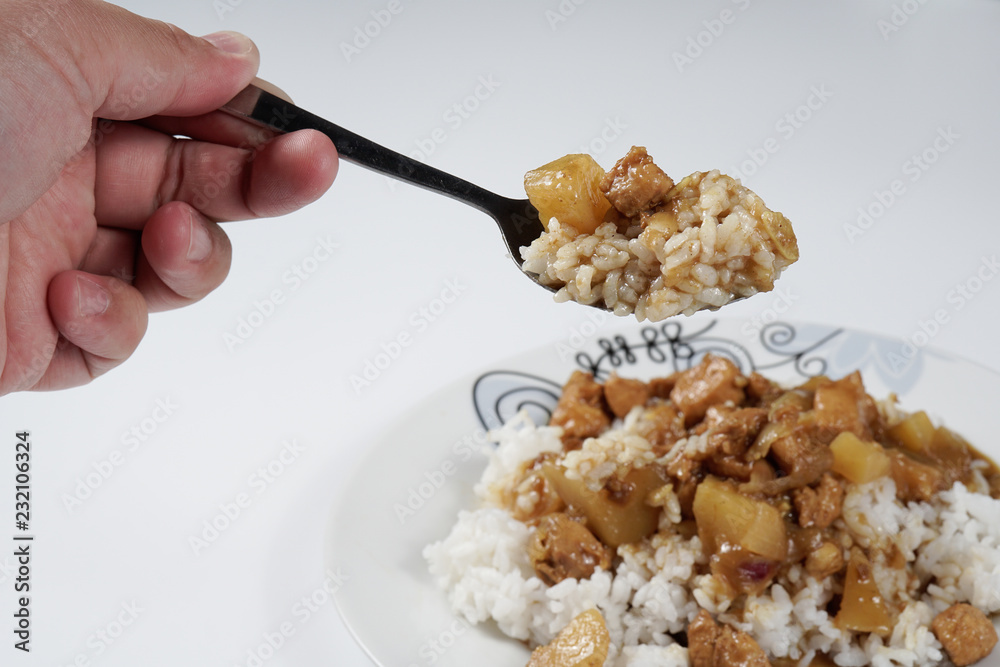 Japanese Chicken Curry with White Sumo Rice Stock Photo | Adobe Stock