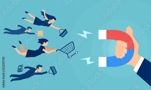 Fotografía Vector of a business man hand with magnet attracting customers