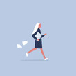 © nadia_snopek - Young female character being late for a meeting. Office morning routine. Millennials at work. Flat editable vector illustration, clip art
