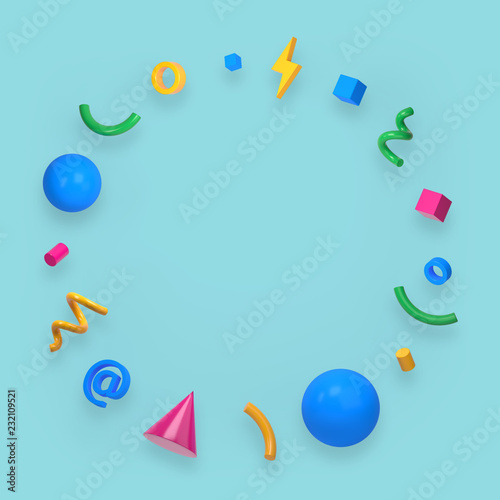 Abstract colored geometric shapes on green background. 3d render Tableau sur Toile