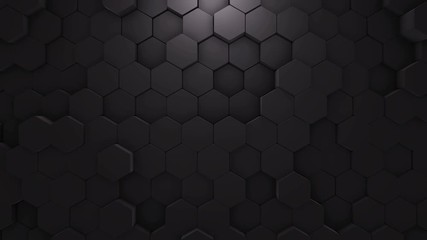 Wall Mural - abstract hexagon geometric intro. animated surface loop footage. dark black hexagonal grid pattern b