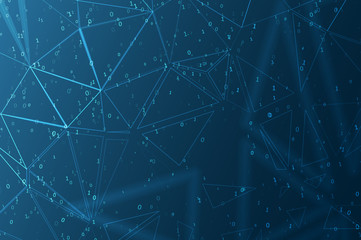 Abstract polygonal space. Background with connecting dots and lines. Binary computer code. Futuristic cyberspace with digital code. Graphic concept for your design