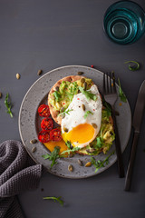 Poster - breakfast avocado sandwich with fried egg and tomato