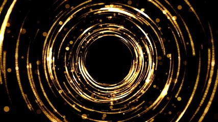 Poster - Holiday background for celebration. Golden particles and rings tunnel. Glamour vortex. Seamless loop.