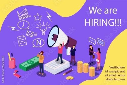 Isometric Concept For Human Resources Group Of People Shouting On
