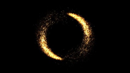 Poster - Two comets going around with appearance and disappearance. Asbtract vortex with golden glitter particles. Celebration fireworks for winner frame or congratulation screen