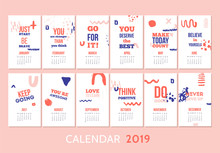 Monthly Modern Calendar Template Design With Motivational Quote Typography Design. Banner With Bold Hand Drawn Lines In Hand Drawn Style