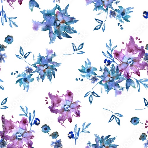 Materiał do szycia Seamless floral pattern with watercolor flower elements