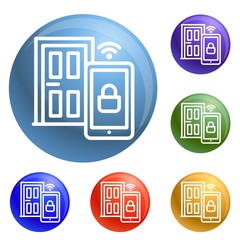 Poster - Smart door icons set vector 6 color isolated on white background
