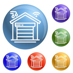 Poster - Smart garage icons set vector 6 color isolated on white background