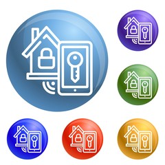 Poster - Smart house lock icons set vector 6 color isolated on white background