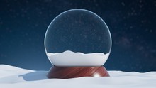 Snow Globe With A Wooden Base In A Winter Christmas Style Landscape. 3d Rendering