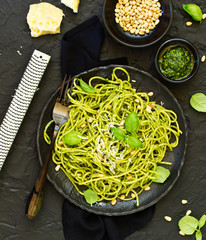 Wall Mural - Spaghetti with pesto of arugula with pine nuts