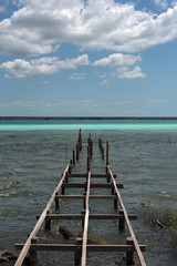 Sticker - Old broken pier at the lagoon of Bacalar, Quintana Roo, Mexico