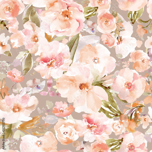 Watercolor Flower Seamless Pattern. Repeating Floral Pattern Background