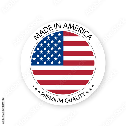 Photographie Modern vector Made in America label isolated on white background, simple sticker