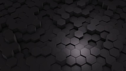 Wall Mural - abstract hexagon geometric intro. animated surface loop footage. dark black hexagonal grid pattern b