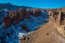 Landscape Kazakhstan, Red Canyon And Snow