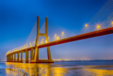 Famous Vasco Da Gama Bridge in Lisbon in Portugal. Picture Made During Blue Hour.