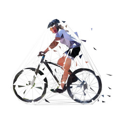 Poster - Mountain biking, low polygonal woman illustration, side view. MTB female biker. Cycling