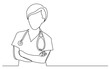continuous vector line drawing of female doctor with crossed arms