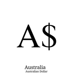 Wall Mural - Black  Australian Dollar currency symbol isolated on white background