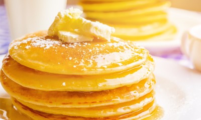 Sticker - Stack of delicious pancakes with butter