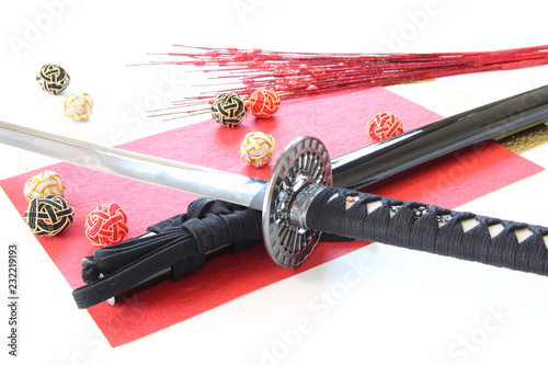 日本刀 偽物 と和紙と水引玉 Stock Photo Adobe Stock