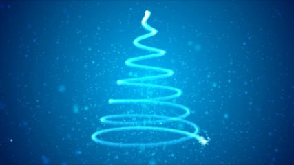 Poster - christmas tree with lighting and glittering effect snow falling on dark background grain processed