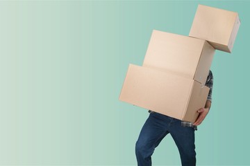 Wall Mural - Carrying man stack boxes delivery background copy