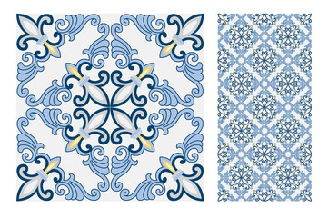 Wall Mural - tiles Portuguese patterns antique seamless design in Vector illustration vintage