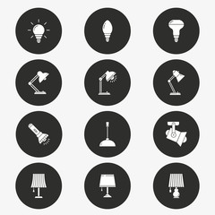 Sticker - Lighting icon set. Vector illustration. Round button.