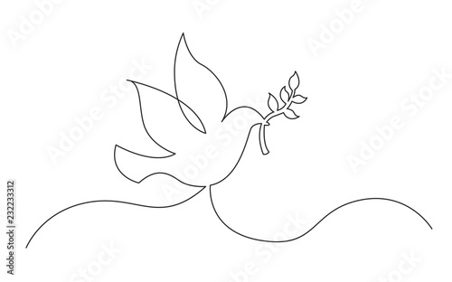 Fotomural continuous line concept sketch drawing of dove with olive branch peace symbol