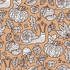 Wall Mural - Cozy fall vector illustration. Autumn doodle detailed illustration.