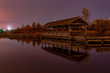 Wooden pier on the lake after sunset