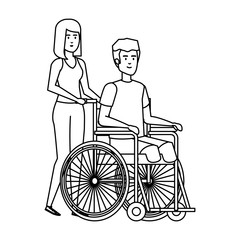 Sticker - woman helping man in wheelchair