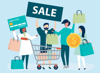 Poster - People shopping with a credit card