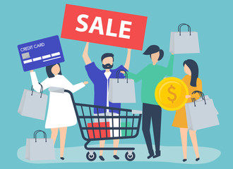 Poster - People shopping with a credit card