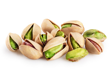 Wall Mural - Pistachios isolated on a white background.