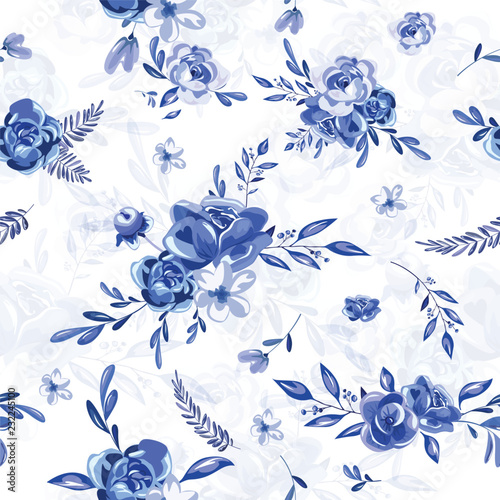 Dekoracja na wymiar  niebieski-wzor-kwiatowy
