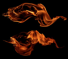  set of fire strokes - perfect fire strokes for hot illustration - fiery elements isolated on black background