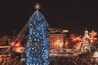 Christmas tree decorated with lights, aerial view from  Sophia Cathedral . Kiev, Ukraine