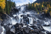 Uchar Waterfall. Biggest Waterfall In Altai Mountains.