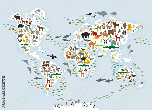 Dekoracja na wymiar  kreskowka-mapa-swiata-zwierzat-dla-dzieci-i-dzieci-zwierzeta-z-calego-swiata-biale-kontynenty