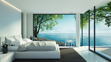 Beach Bedroom Interior - Modern & Luxury In Vacation / 3D Render Image