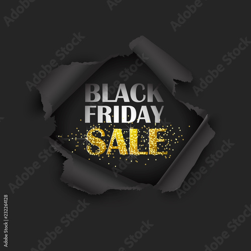 Fotografia Torn Paper Black Friday Sale. Vector illustration