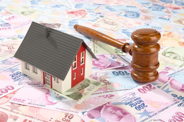 gavel, auction, mortgage, sale, recession,  Subprime Loan Crisis, real estate, loan market, law, justice, judge mallet, legal, Turkish currency, money background, Turkish Lira, background, Banking, mo